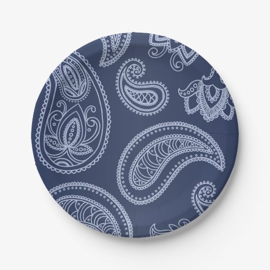 Elegant donkerblauw Paisley patroon Papieren Bordje (Voorkant)