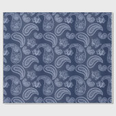 Elegant donkerblauw paisleypatroon cadeaupapier (Vlak)