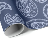 Elegant donkerblauw paisleypatroon cadeaupapier (Rol Hoek)