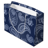 Elegant donkerblauw paisleypatroon large cadeautasje (Achterkant Gekanteld)