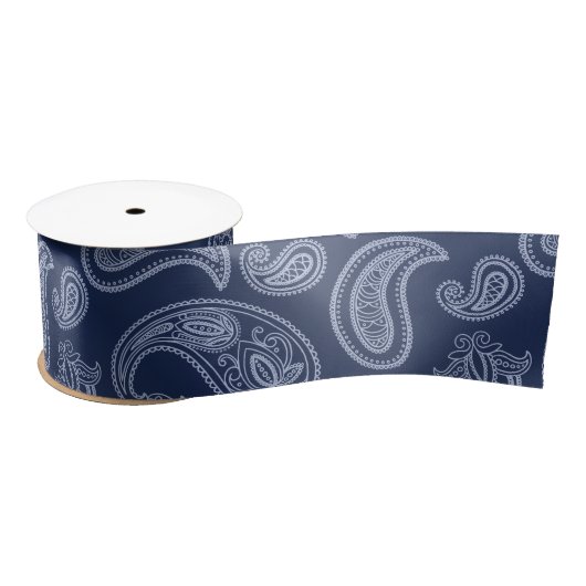 Elegant donkerblauw paisleypatroon satijnen lint (Spoel)