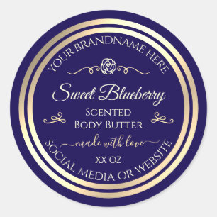 Elegant donkerblauw productetiket Gold Shimmer Lij Ronde Sticker