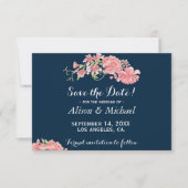 Elegant donkerblauw roze pioenen bruiloft save dat save the date (Voorkant)