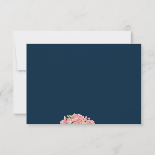 Elegant donkerblauw roze pioenen bruiloft save dat save the date (Achterkant)