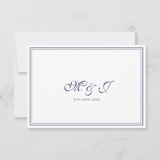 Elegant Donkerblauw Shell RSVP Kaartje (Achterkant)