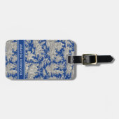 Elegant  donkerblauw toile de jouy bagagelabel (Voorkant horizontaal)