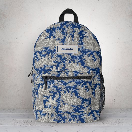 Elegant  donkerblauw toile de jouy bedrukte rugzak