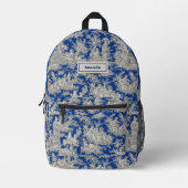 Elegant  donkerblauw toile de jouy bedrukte rugzak (Voorkant)