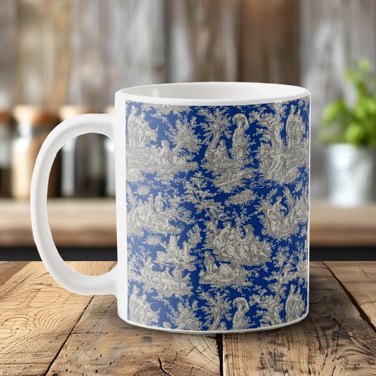 Elegant  donkerblauw toile de jouy koffiemok