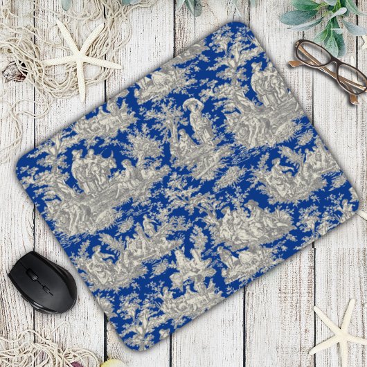 Elegant donkerblauw toile de jouy muismat