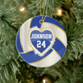 Elegant Donkerblauw, wit en goudvolleybal Keramisch Ornament