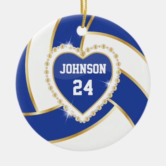 Elegant Donkerblauw, wit en goudvolleybal Keramisch Ornament (Voorkant)