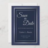 Elegant donkerblauw Zilveren Rand Bind Opslaan D Save The Date (Voorkant)