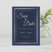 Elegant donkerblauw Zilveren Rand Bind Opslaan D Save The Date (Staand voorkant)