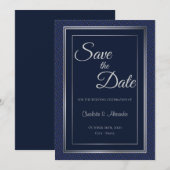 Elegant donkerblauw Zilveren Rand Bind Opslaan D Save The Date (Voorkant / Achterkant)