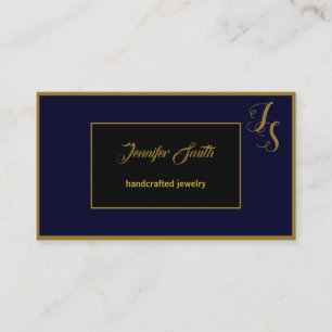 Elegant Donkerblauw Zwart Custom Monogram en Logo Visitekaartje