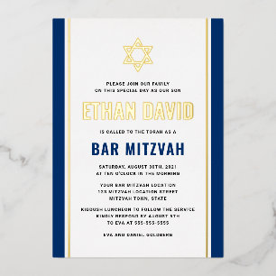 Elegant donkerblauwe bar mitzvah Star van David re Folie Uitnodiging
