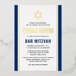 Elegant donkerblauwe bar mitzvah Star van David re Folie Uitnodiging