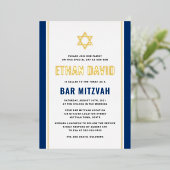 Elegant donkerblauwe bar mitzvah Star van David re Folie Uitnodiging (Staand Voorkant)