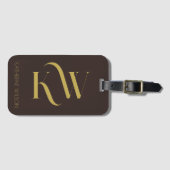 Elegant Donkerbruin en Goud Monogram Bagagelabel (Voorkant (horizontaal))