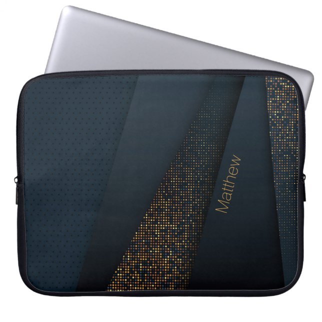 Elegant donkerbruin Halftone Patroon en aangepaste Laptop Sleeve (Voorkant)