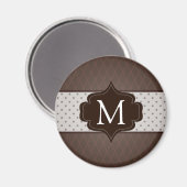 Elegant Donkerbruin Polka Dot Custom Monogram Magneet (Voorkant / Achterkant)