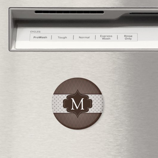 Elegant Donkerbruin Polka Dot Custom Monogram Magneet (Insitu (Vaatwasser))