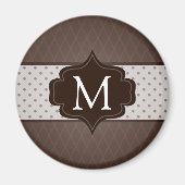 Elegant Donkerbruin Polka Dot Custom Monogram Magneet (Voorkant)