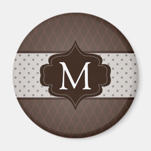 Elegant Donkerbruin Polka Dot Custom Monogram Magneet
