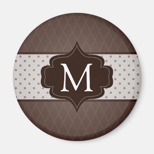 Elegant Donkerbruin Polka Dot Custom Monogram Magneet (Voorkant)