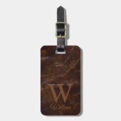 Elegant donkerbruine Koe lederen textuur Monogramm Bagagelabel (Voorkant verticaal)