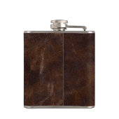 Elegant donkerbruine Koe lederen textuur Monogramm Heupfles (Achterkant)