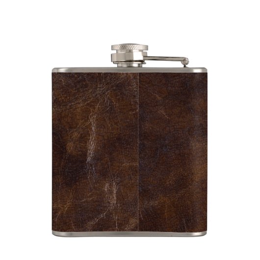 Elegant donkerbruine Koe lederen textuur Monogramm Heupfles (Achterkant)