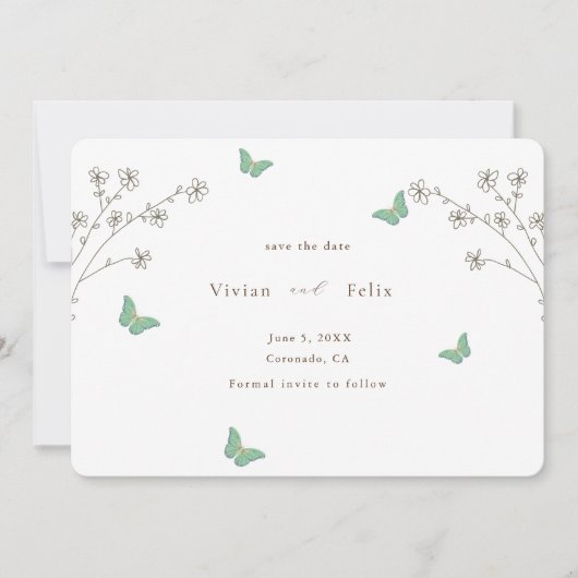 Elegant donkerbruine vlinder slaat de datum op kaart (Voorkant)