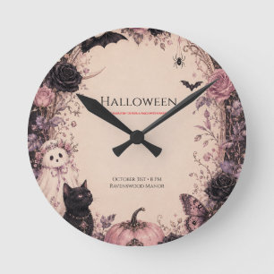 Elegant Donkere Botanische Halloween Feest Ronde Klok