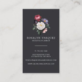 Elegant  donkere Floral op zwart | Verticaal Visitekaartje (Achterkant)