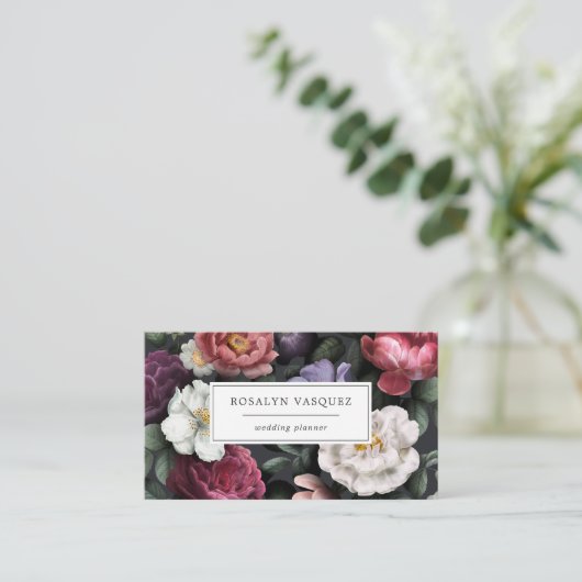 Elegant donkere Floral op zwart Visitekaartje (Staand voorkant)