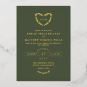 Elegant Donkere Olijf en goudhartslag Wreath Wedde Folie Uitnodiging (Voorkant)