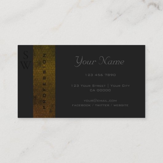 Elegant Donkergeel Zwart en Grijs Kleuren Initiale Visitekaartje (Achterkant)