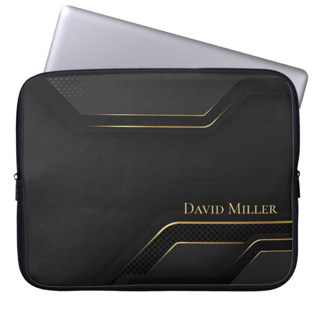 Elegant Donkergouden Lijnen en Aanpassing Laptop Sleeve (Voorkant)