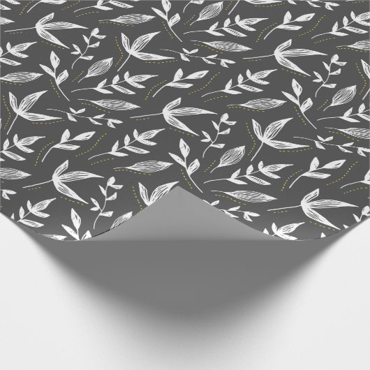 Elegant donkergrijs blad botanisch inpakpapier (Hoek)