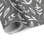 Elegant donkergrijs blad botanisch inpakpapier (Rol Hoek)