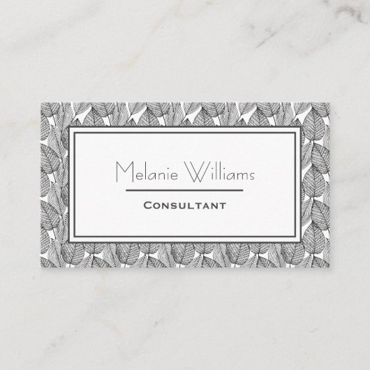 Elegant donkergrijs bladpatroon stijlvol visitekaartje (Voorkant)