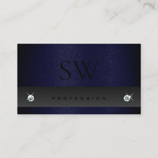 Elegant Donkergrijs Blauw Slangenpatroon met Monog Visitekaartje (Voorkant)