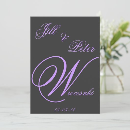 elegant donkergrijs en paarse huwelijksuitnodiging kaart (Staand voorkant)