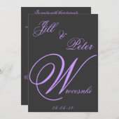 elegant donkergrijs en paarse huwelijksuitnodiging kaart (Voorkant / Achterkant)
