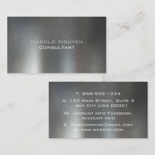 Elegant Donkergrijs geborsteld metaal Roestvrij al Visitekaartje (Voorkant / Achterkant)