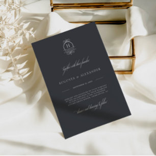 Elegant Donkergrijs Monogram Klasse Moderne Trouwd Kaart