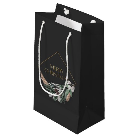 Elegant Donkergrijs Vrolijk Kerstfeest Klein Cadeauzakje (Voorkant Gekanteld)