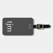 Elegant donkergrijs wit vet monogram QR-code Bagagelabel (Voorkant horizontaal)